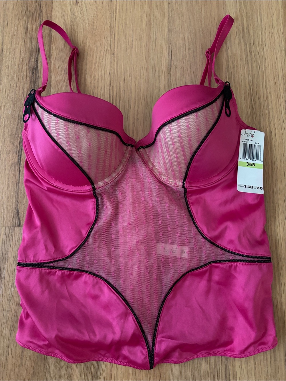 Jezebel Hot Pink Bustier Chemise with Black Trim Accents